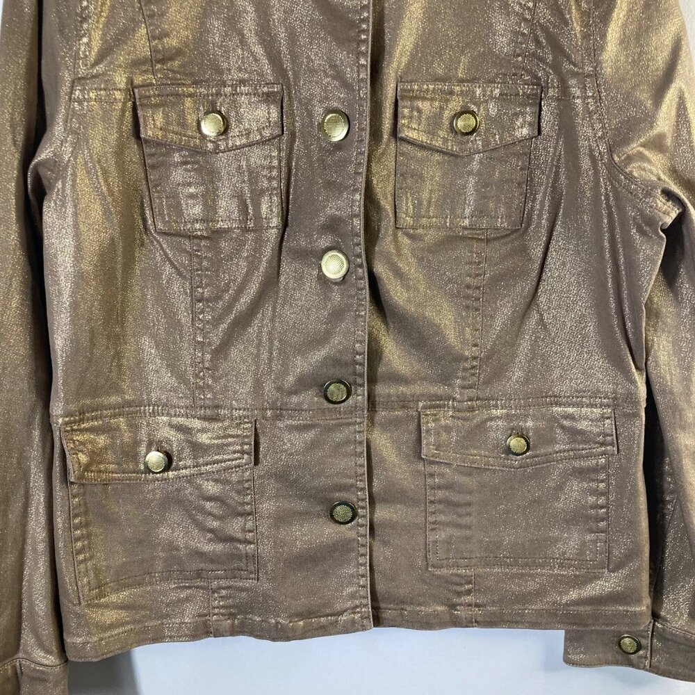Womens Chicos Platinum Denim Utility‎ Jacket Stardust Gold M Cotton Spandex - Picture 5 of 8